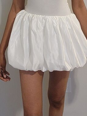 Shein White Bubble Mini Skirt - Women's Lightweight Elastic Waist
